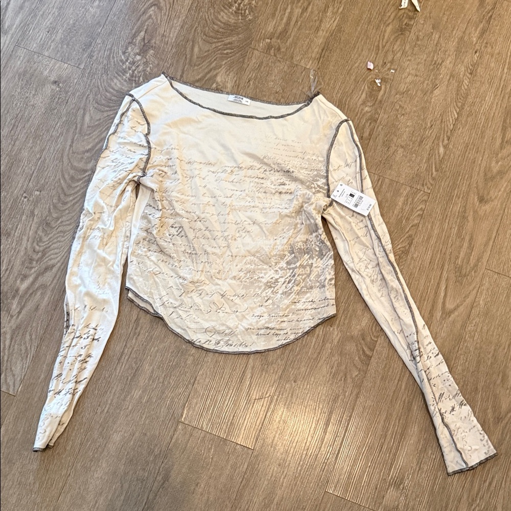 Ardene Cream Long Sleeve Top with Gray Accents